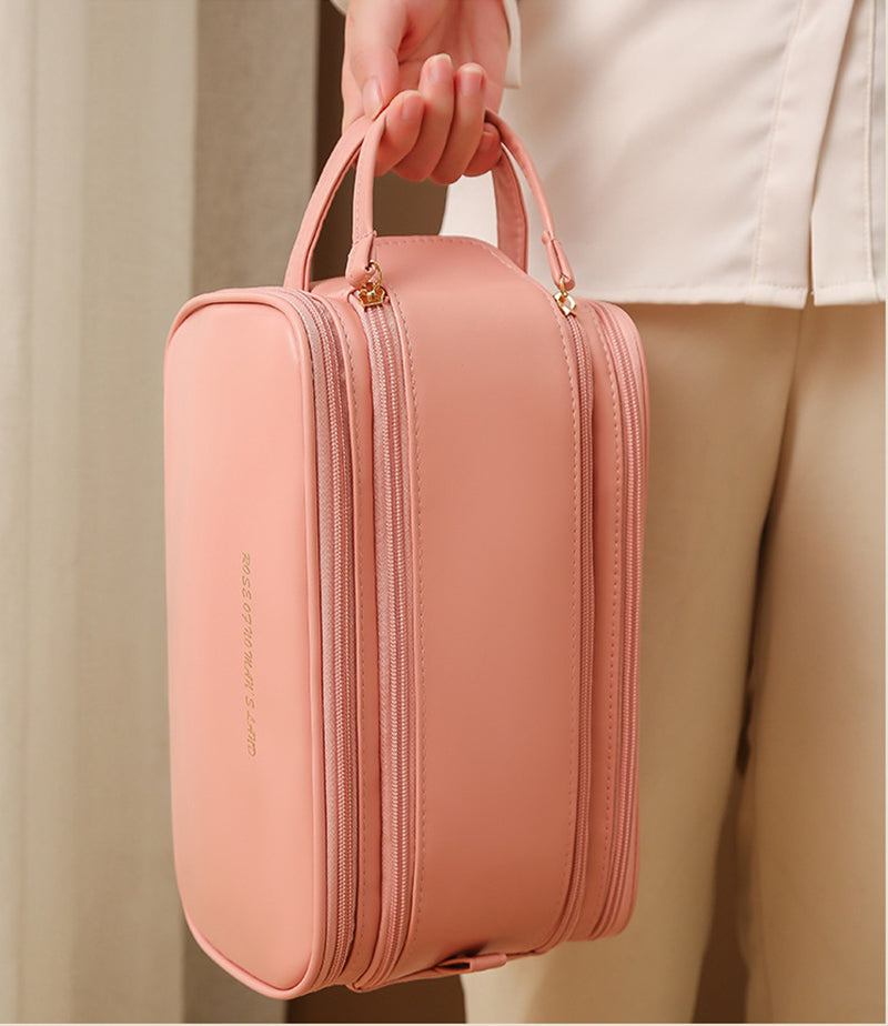 Three-layer Double Zipper U-shaped Design Cosmetic Bag Fashion High Capacity Make Up Bags Portable Pu Leather Storage Bag For Skin Care Products