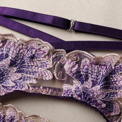 Purple Patchwork Sheer Lace Lingerie Set