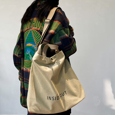 Large-capacity Canvas Bags Women Casual Fashion Totes Alphabet Print Shoulder Bag With Adjustable Strap Retro Handbag For Shopping