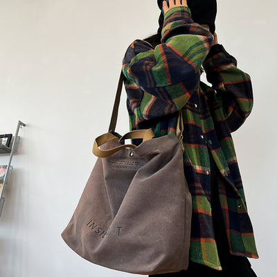 Large-capacity Canvas Bags Women Casual Fashion Totes Alphabet Print Shoulder Bag With Adjustable Strap Retro Handbag For Shopping