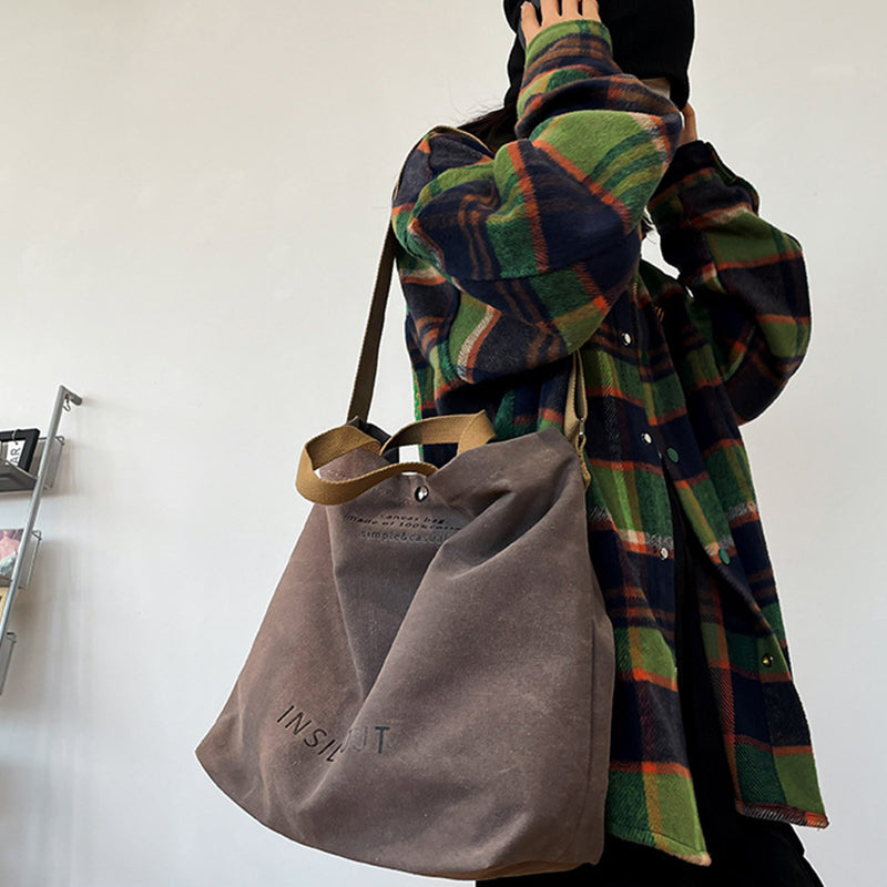 Large-capacity Canvas Bags Women Casual Fashion Totes Alphabet Print Shoulder Bag With Adjustable Strap Retro Handbag For Shopping