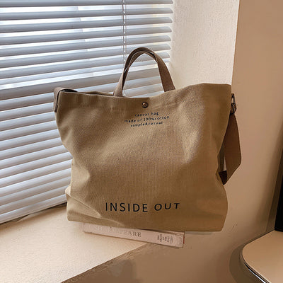 Large-capacity Canvas Bags Women Casual Fashion Totes Alphabet Print Shoulder Bag With Adjustable Strap Retro Handbag For Shopping