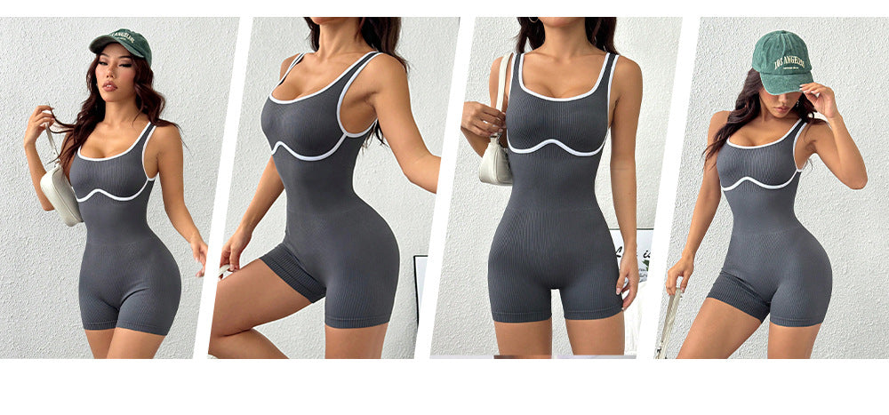 Elastic Contrast Color Yoga Jumpsuit Tight