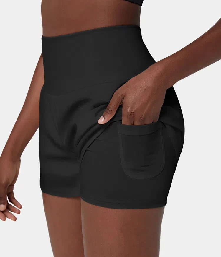 European And American Fitness Simple Casual Pants High Waist Pocket Anti-exposure Bottoming Yoga Shorts