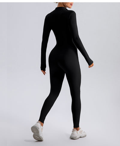 Fleece-lined Yoga Jumpsuit Long Sleeve Keep Warm Outerwear Tights