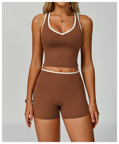 Contrastcolor Trimmed Women's TightfittingBackrevealing Yoga Wear Sports  Outdoor Fitness Set