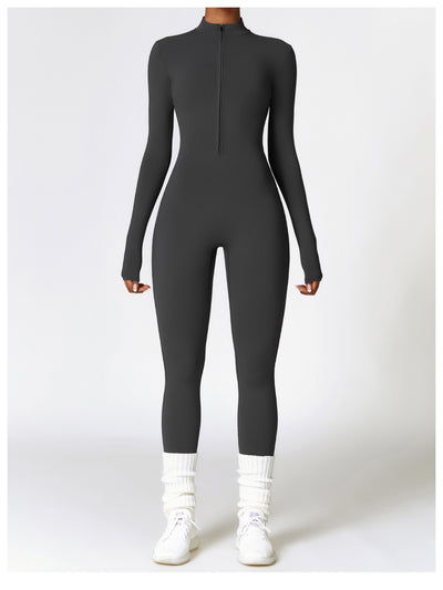 Winter Fleece-lined Yoga Jumpsuit Long Sleeve Warm