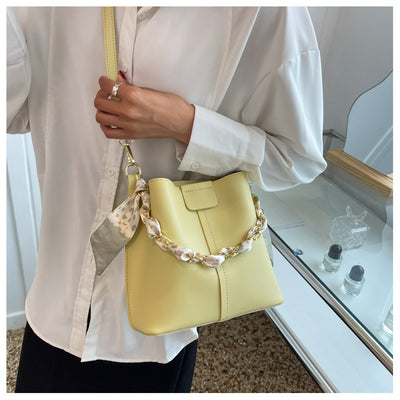 Simple Handbags Women's Shouder Bucket Bags Chain Fashion Textured Messenger Bag