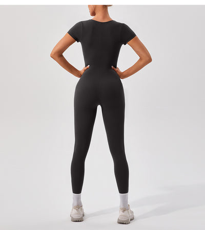 European And American Sexy Nude Feel Short Sleeve Yoga Jumpsuit