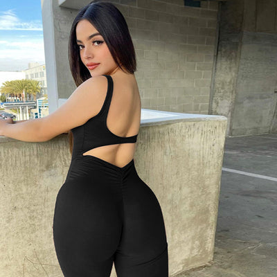 Women's Solid Color Slim Fit Backless Sleeveless Shoulder Strap Jumpsuit