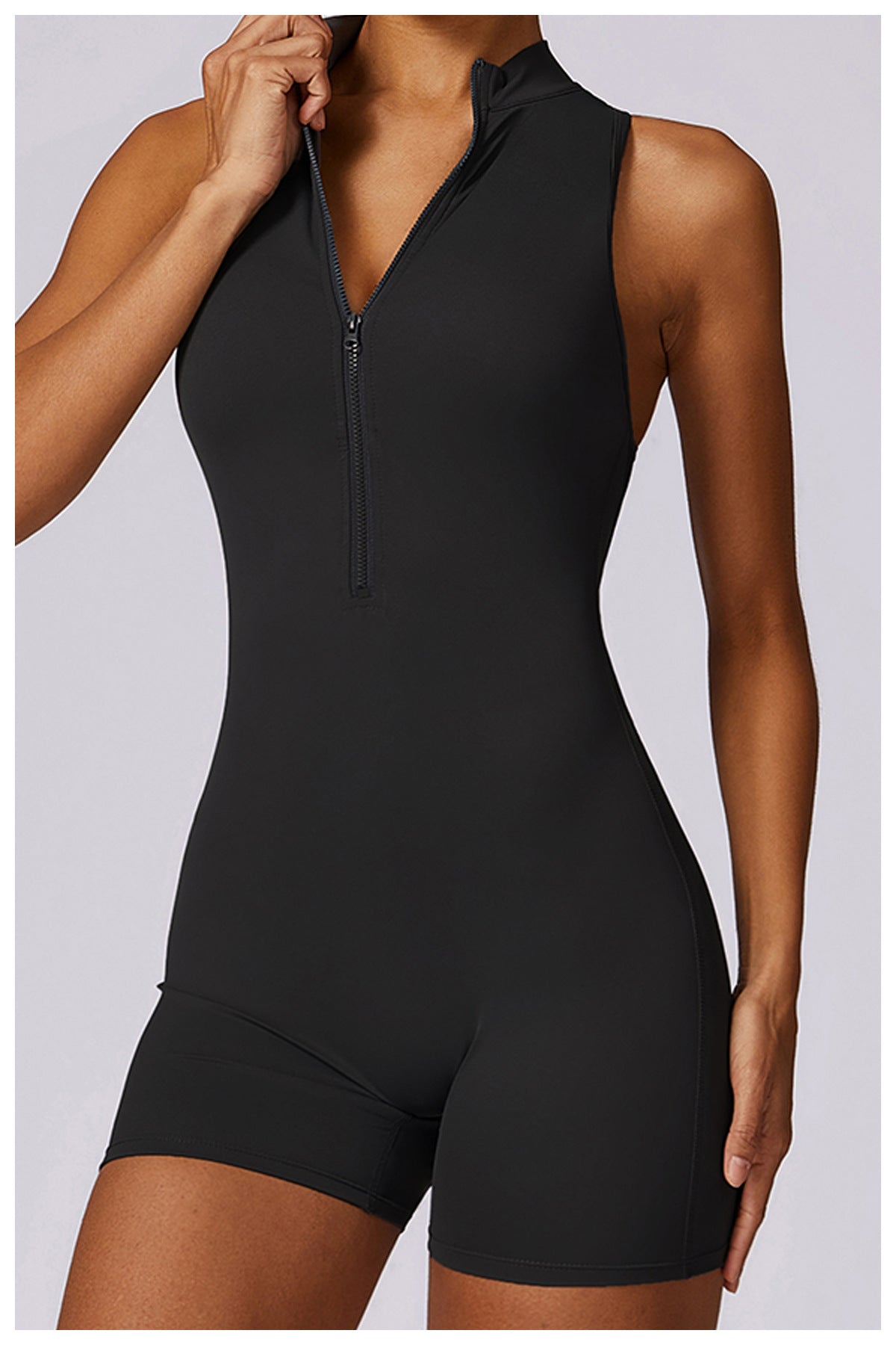 Fitness Yoga Jumpsuit With Zipper Summer Backless Shorts Jumpsuit Bodysuit For Women Clothing