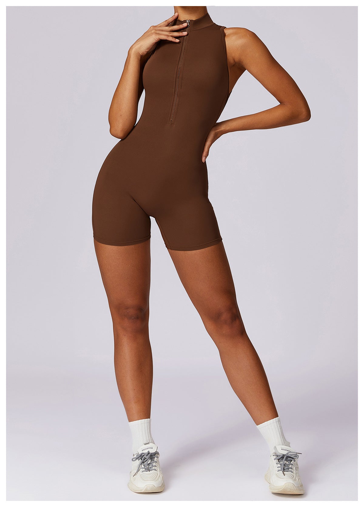 Fitness Yoga Jumpsuit With Zipper Summer Backless Shorts Jumpsuit Bodysuit For Women Clothing