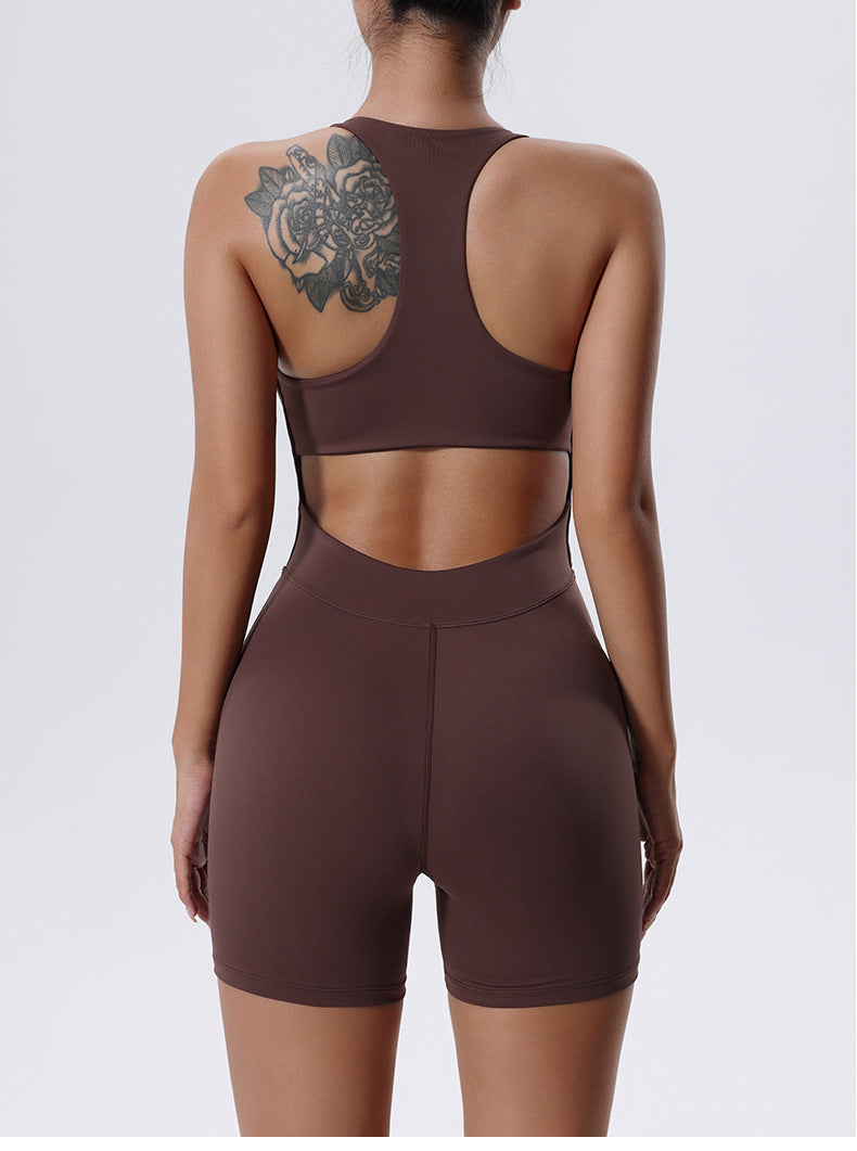 Women's Summer Yoga Zipper Backless Jumpsuit