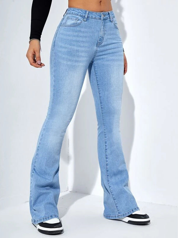 Women's Slim-fit Jeans Pants With Flared Design Fashion Casual High Waist Stretch Trousers
