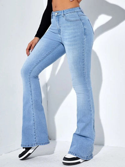 Women's Slim-fit Jeans Pants With Flared Design Fashion Casual High Waist Stretch Trousers