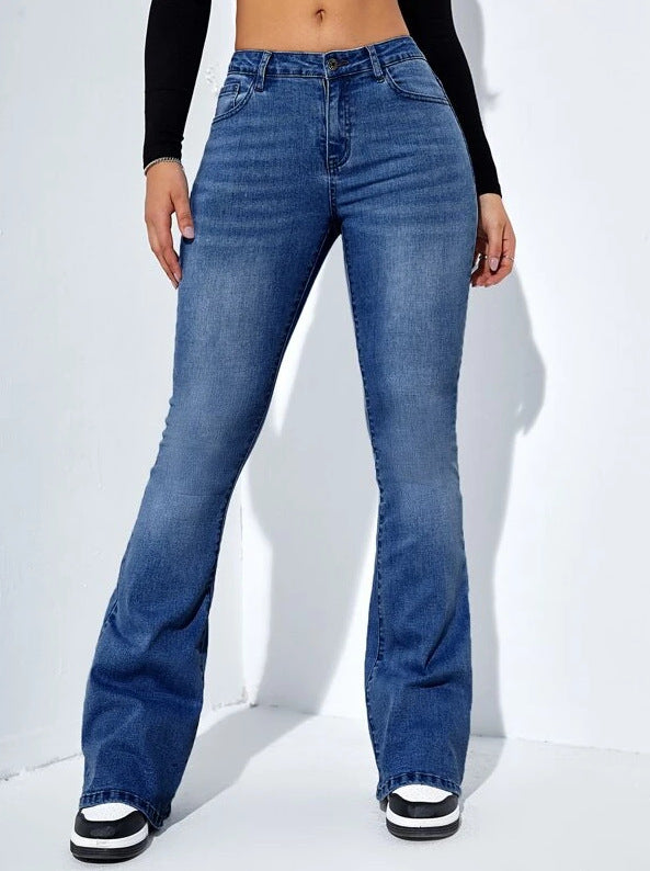 Women's Slim-fit Jeans Pants With Flared Design Fashion Casual High Waist Stretch Trousers