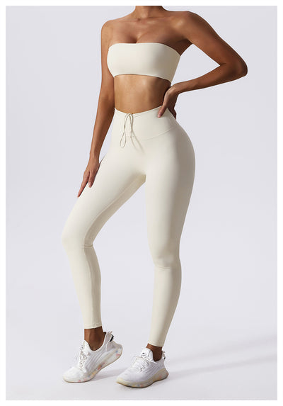 European And American Drawstring Belly Contracting Nude Feel High Waist Yoga Pants