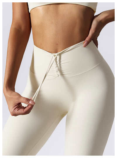 European And American Drawstring Belly Contracting Nude Feel High Waist Yoga Pants