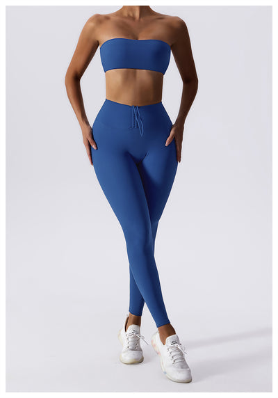 European And American Drawstring Belly Contracting Nude Feel High Waist Yoga Pants