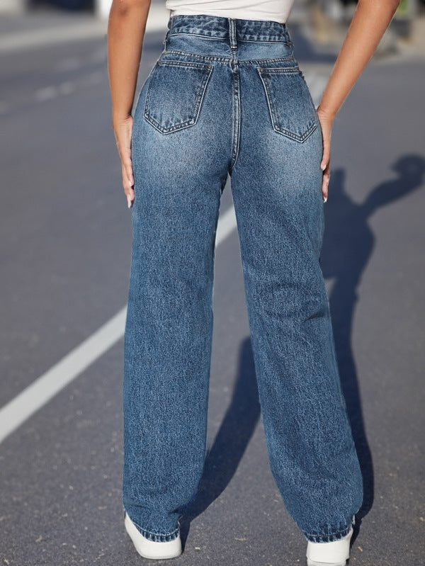 European And American Ripped Trendy Women's Jeans Straight