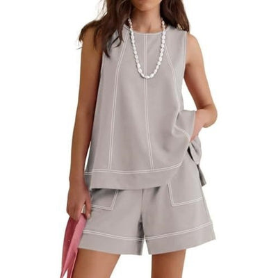 Summer Crew-neck Sleeveless Tank Top With Drawstring