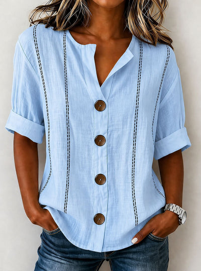 Summer Striped Button-up Blouse For Women
