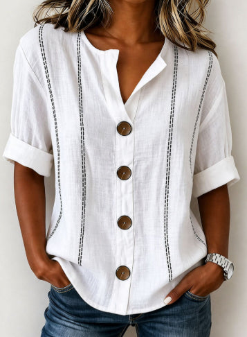 Summer Striped Button-up Blouse For Women