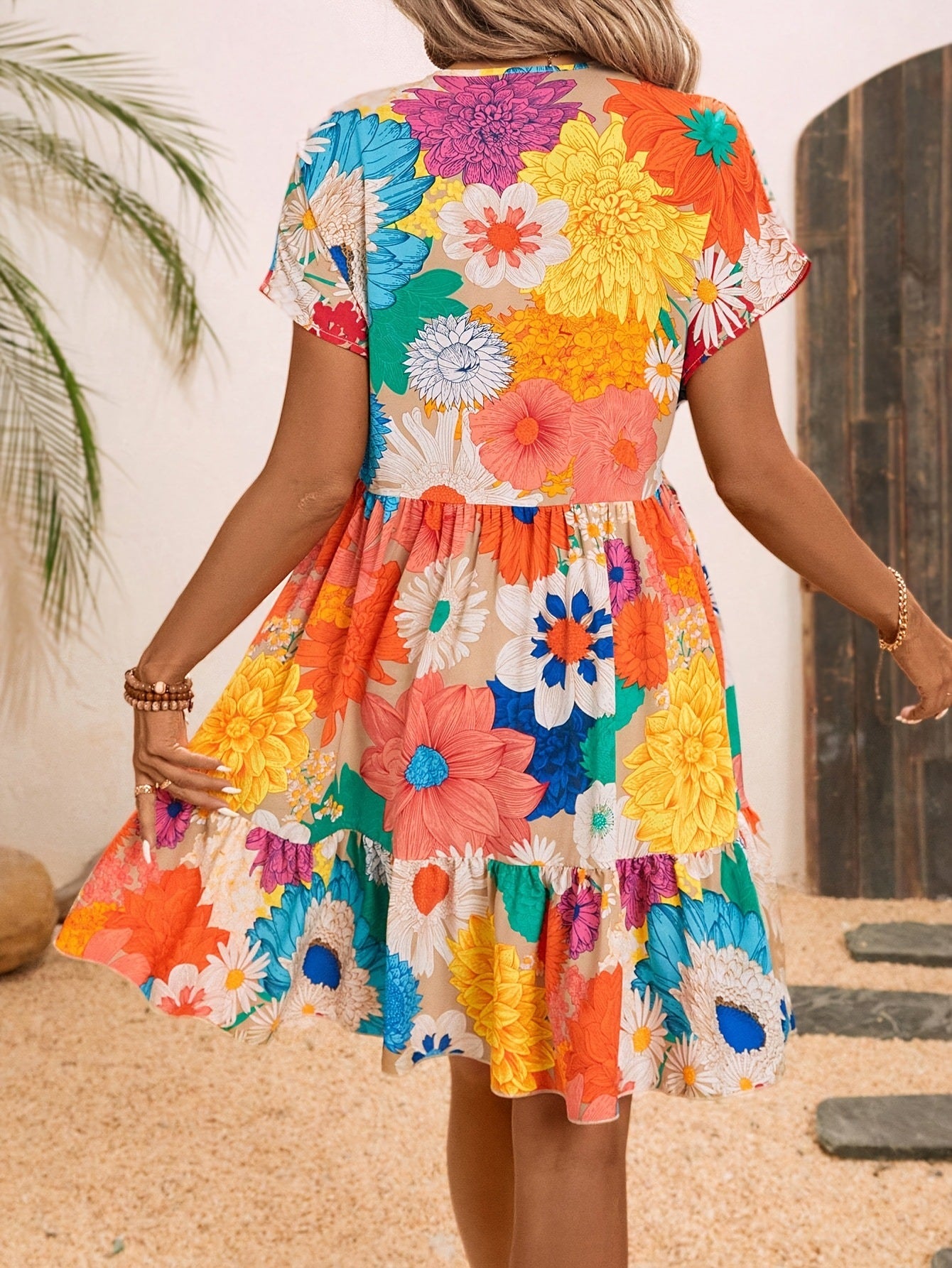 Summer New Floral-print Midi Dress Elegant One-piece Gown