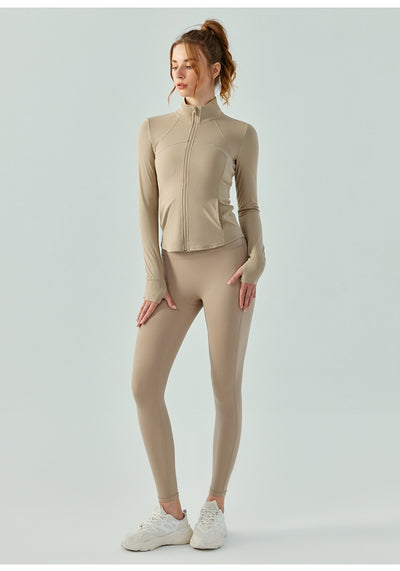 Autumn And Winter Nude Feel Slim Fit Slimming Zipper Yoga Clothes Long Sleeve Outdoor Workout Top