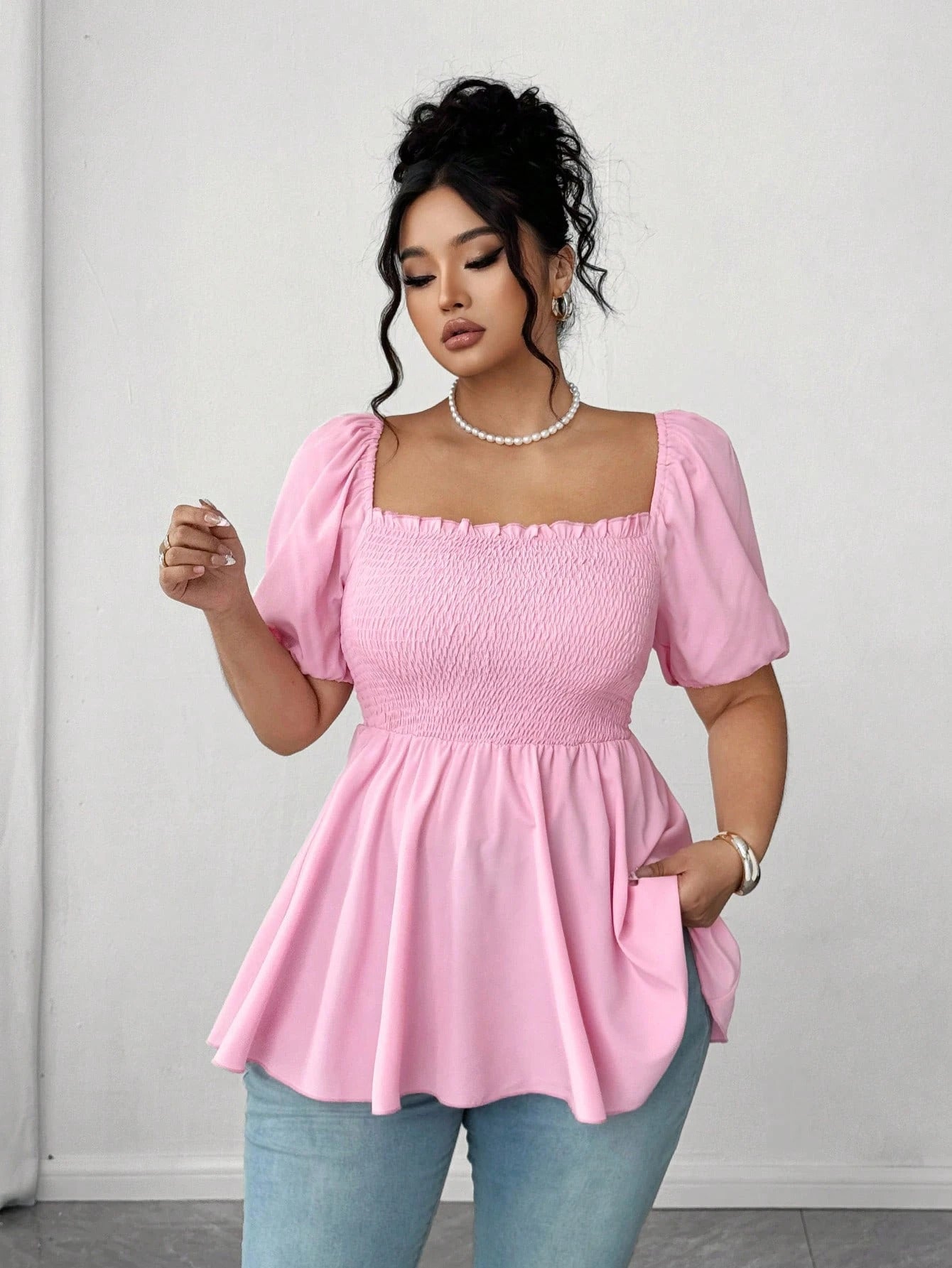 New Stylish Pleated Womens Blouse In Plus Sizes