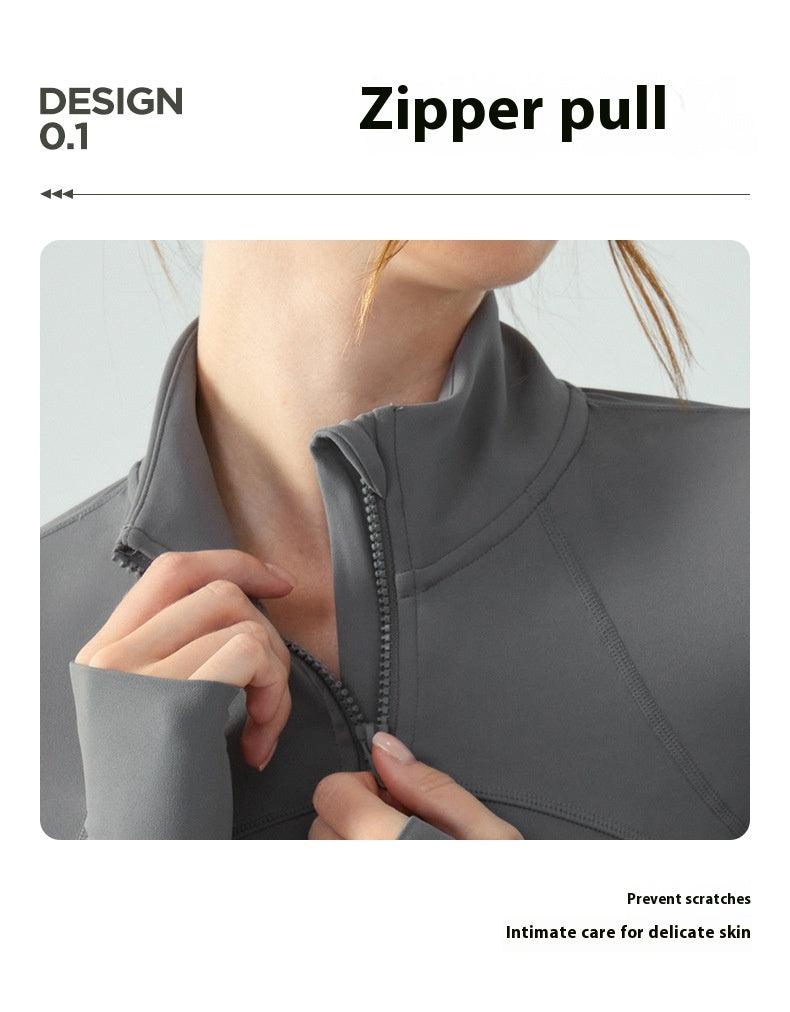 Autumn And Winter Nude Feel Slim Fit Slimming Zipper Yoga Clothes Long Sleeve Outdoor Workout Top