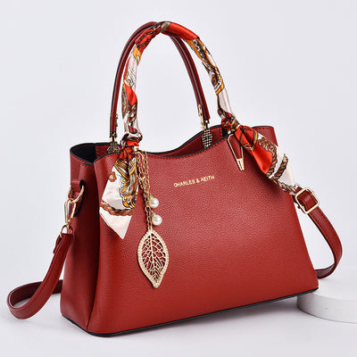 Women's Shoulder Bag With Leaf Pendant Fashion Silk Scarf Handbag