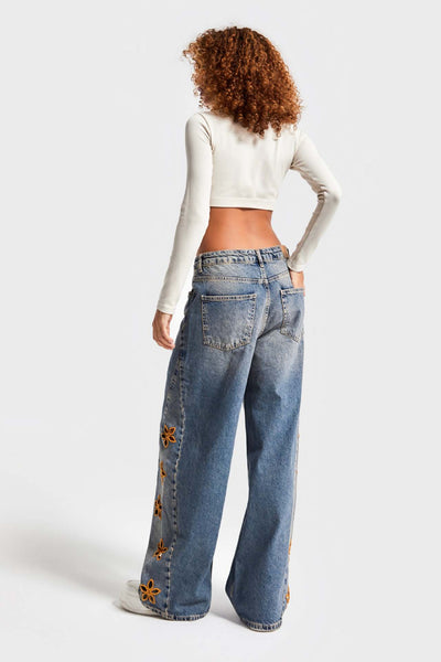 Women's Casual And Relaxed Embroidered High Waist Loose Jeans