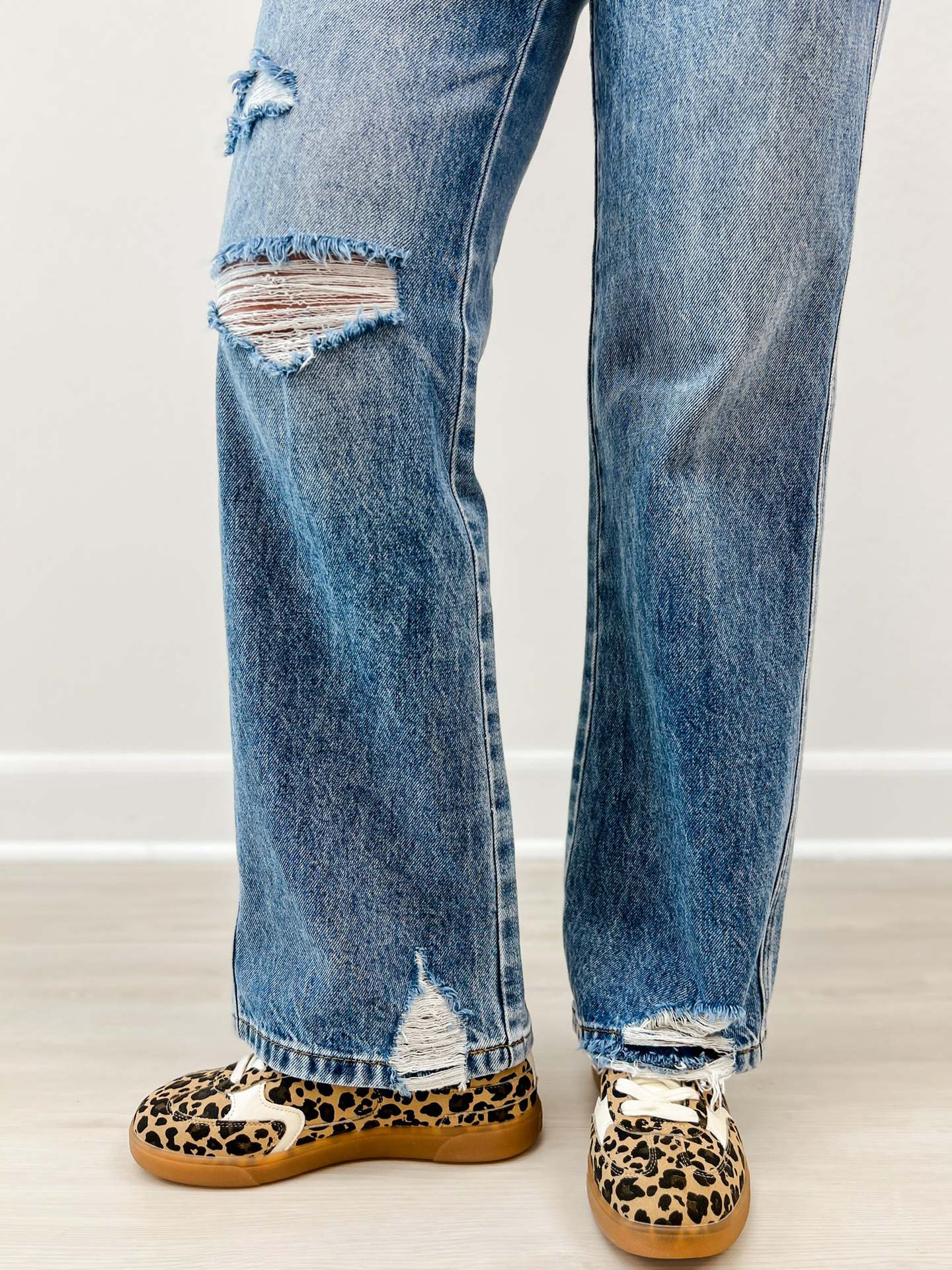 Ripped Jeans Slim-fitting Mid-waist Straight-leg Pants Distressed