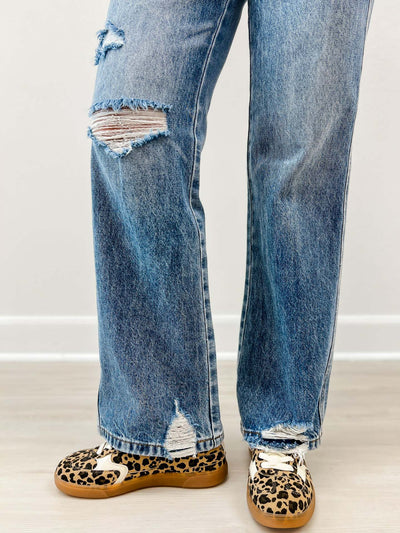 Ripped Jeans Slim-fitting Mid-waist Straight-leg Pants Distressed