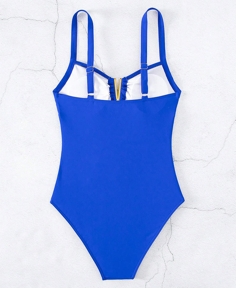 New V-neck Hollow One-piece Bikini Beach Fashion Pleated Belly Slimming Swimsuit Summer Womens Clothing