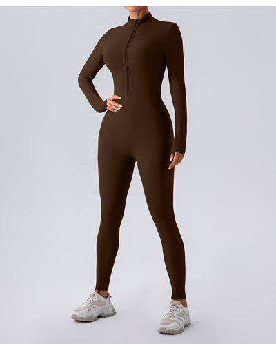 Fleece-lined Yoga Jumpsuit Long Sleeve Keep Warm Outerwear Tights