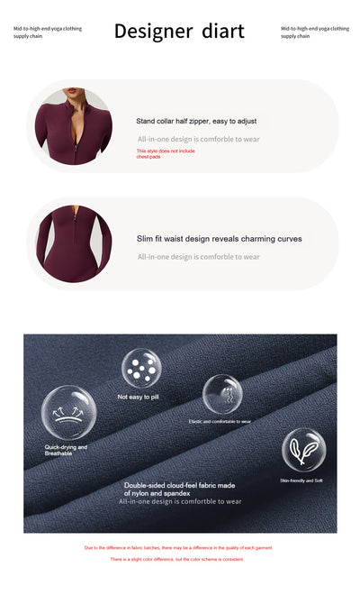 Zip-up Long-sleeve Yoga Bodysuit Fitness And Workout One-piece