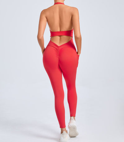 European And American Halter Side Pockets Yoga Jumpsuit