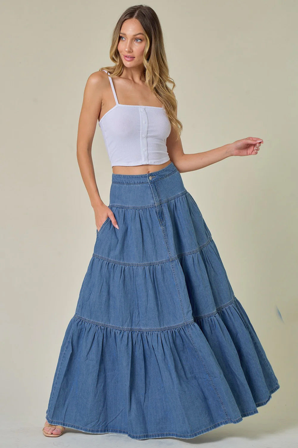 Low Waist Distressed Vacation Style Cake All-matching Jeans Skirt