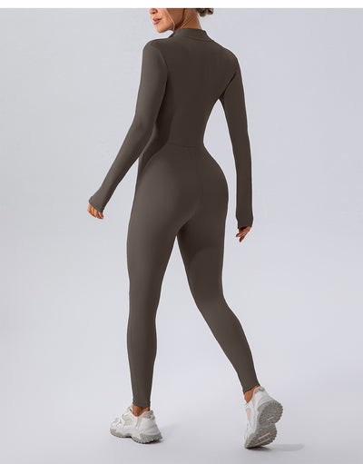 Fleece-lined Yoga Jumpsuit Long Sleeve Keep Warm Outerwear Tights