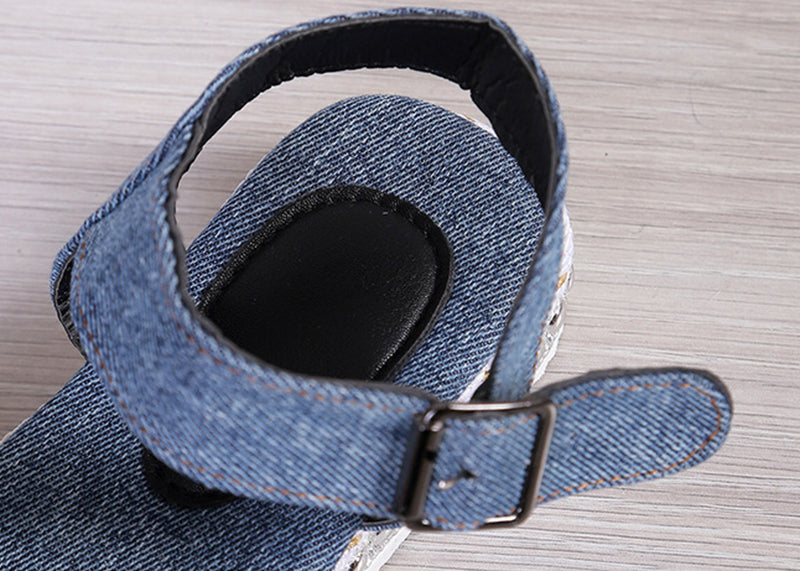 Fashion Tassel Denim Sandals With Thick-soled Flat Heel New Summer Hemp Rope Sole Ethnic Style Shoes For Women