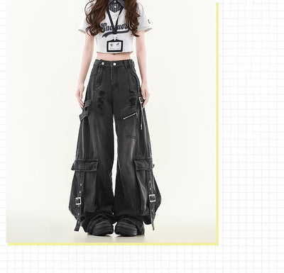 Women's Straight Loose Multi-pocket Cargo Jeans