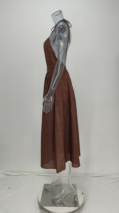 Summer V-neck Suspender Split Dress Fashion Backless High Waist Long Dress For Women Clothing