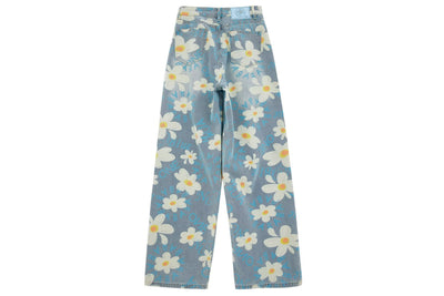 New Summer Printed Floral Wide-leg Washed Jeans For Women