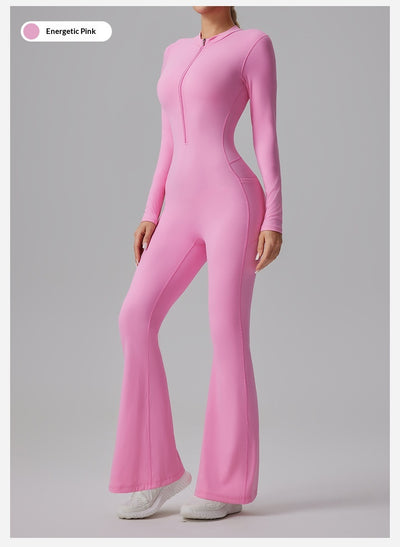 Slim-fit Bare-feel Long-sleeve Yoga Jumpsuit With A Zipper