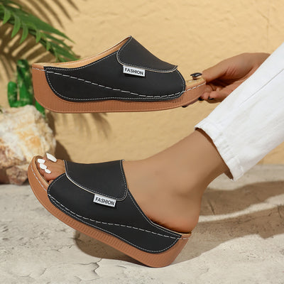Summer Wedge Slides Slippers Fashion Fish Mouth Thick Bottom Roman Shoes Solid Color Beach Sandals For Women