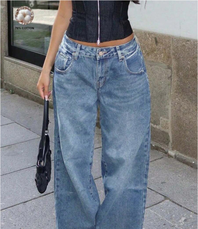Street Style Loose Distressed Retro Washed Wide Leg Jeans