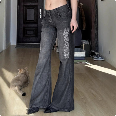 Dark Style Vintage Printed Washed Old Skinny Jeans