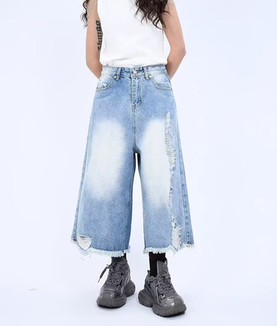 Hong Kong-style Loose-fitting Versatile Cropped Jeans
